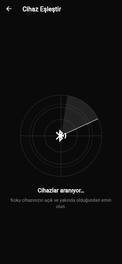 Mock Bluetooth radar eşleştirme animasyonu