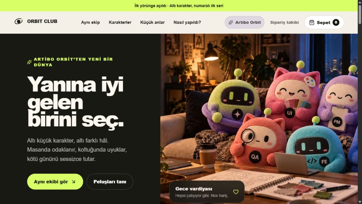 Orbit Club mağaza ana sayfası ve ilk karakter serisi