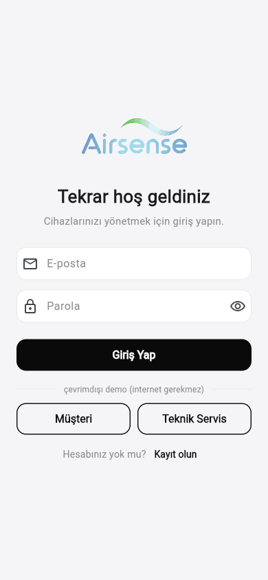 Giriş ekranı + çevrimdışı demo butonları