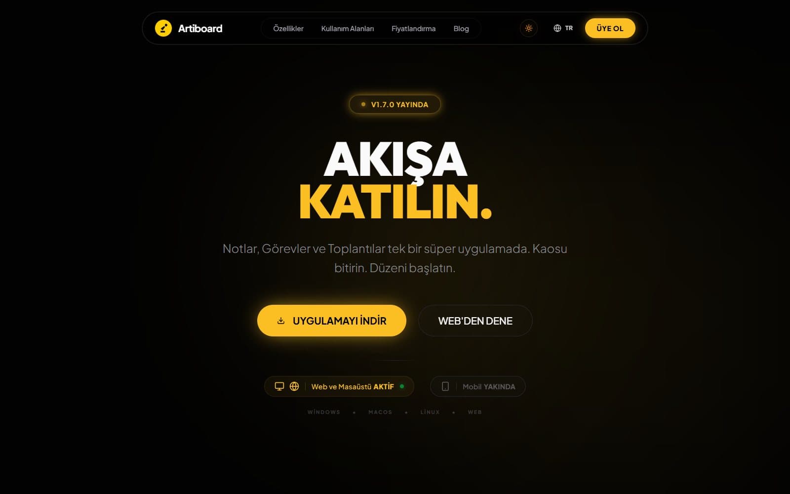 Ana sayfa — hero ve platform rozetleri